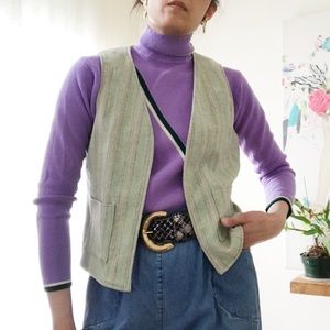 Sage Green Striped Vest With Pockets Size Small
